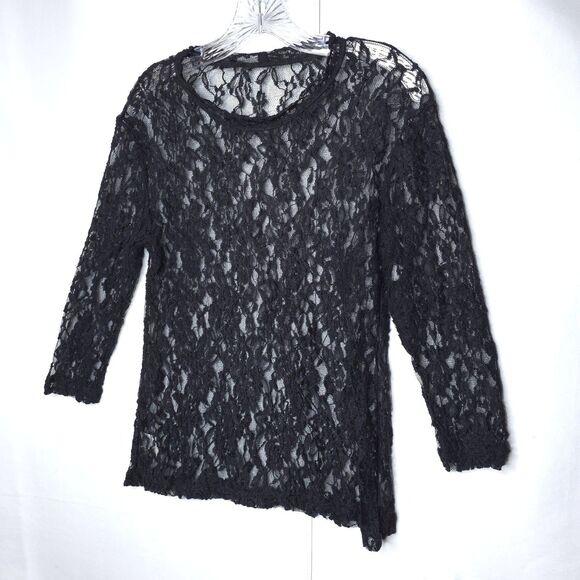 Nicole Miller Black Lace Sheer Top M Whimsygoth Fairy Goth Vintage 90s Blouse - Picture 2 of 6